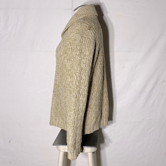 Vintage Hand Knit Ecru Shawl Collar Full Zip Cardigan Sweater L - Picture 3 of 14